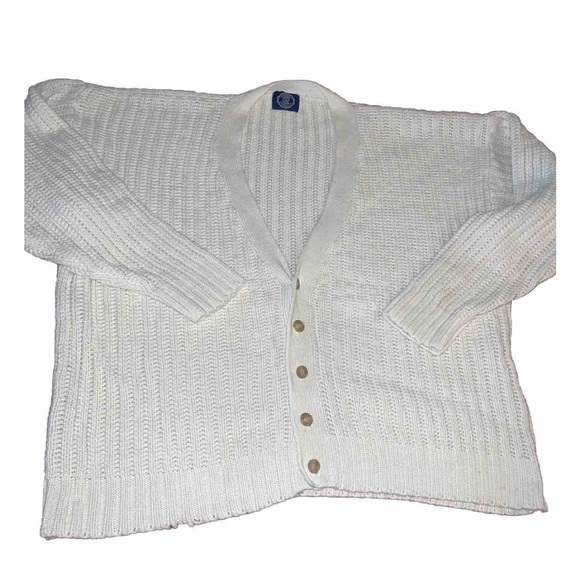 VINTAGE 100% Authentic GAP Men’s Chunky White Knit 100% Cotton Cardigan fitted
